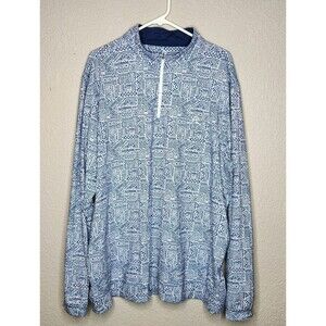 Rhoback Men's Quarter Zip Pullover Crave Activity Aztec Style AOP Blue White XXL